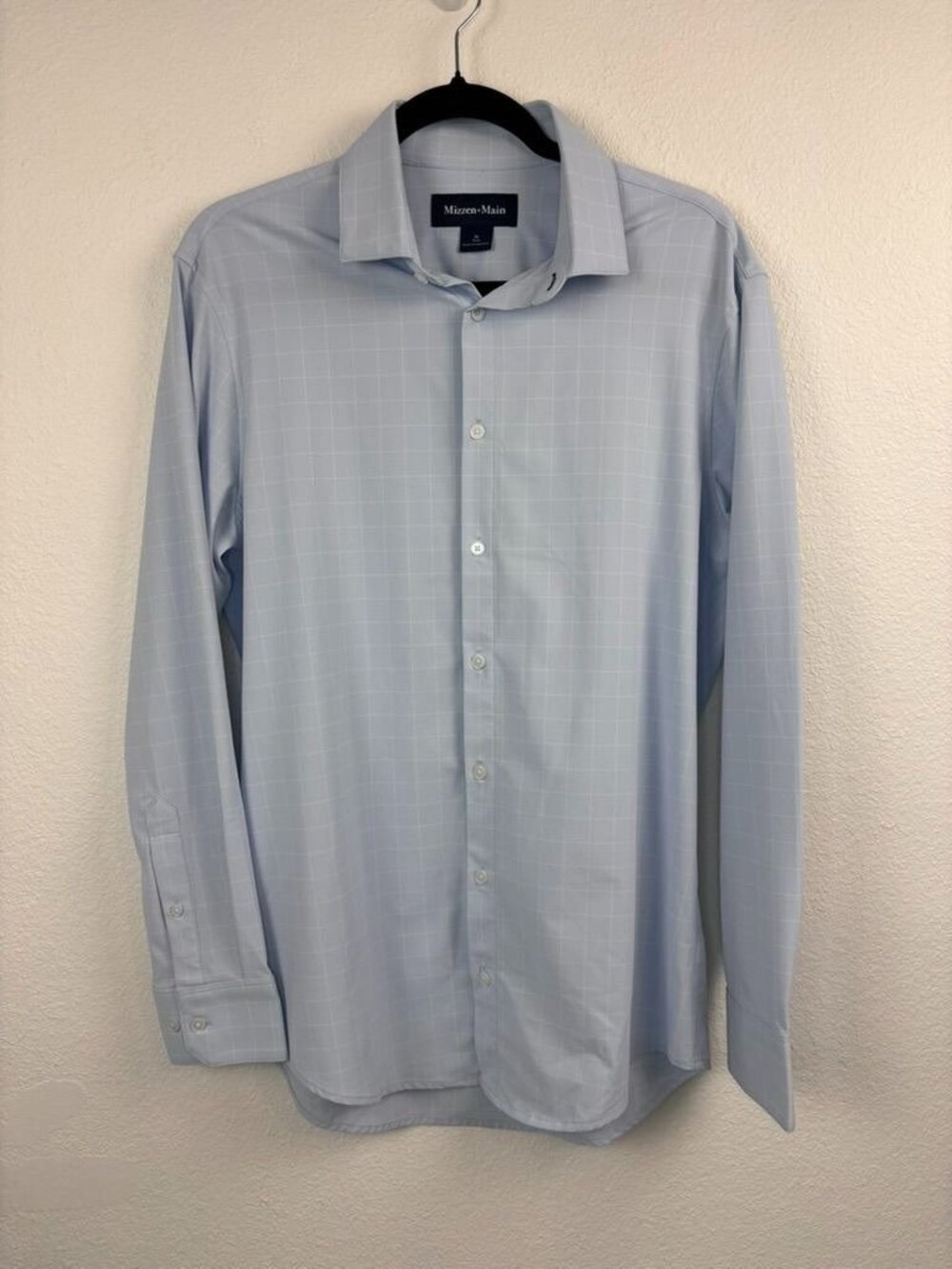 Mizzen+Main men's medium trim blue checked long sleeve button down dress shirt